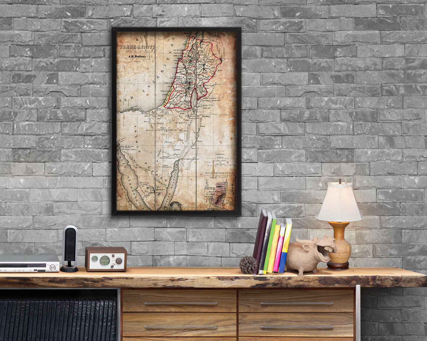 Holy Land Palestine Israel Vintage Map Wood Framed Print Art Wall Decor Gifts