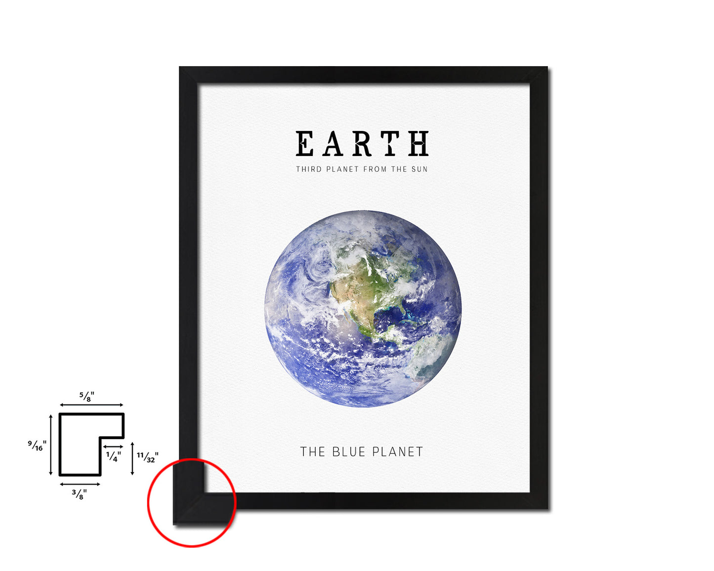 Earth Planet Prints Watercolor Solar System Wood Framed Paper Print Wall Art Decor Gifts