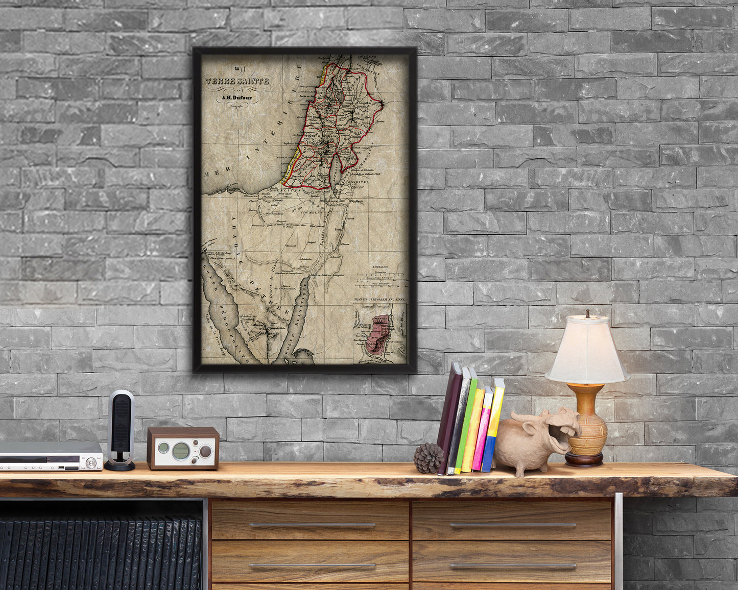 Holy Land Palestine Israel Old Map Wood Framed Print Art Wall Decor Gifts