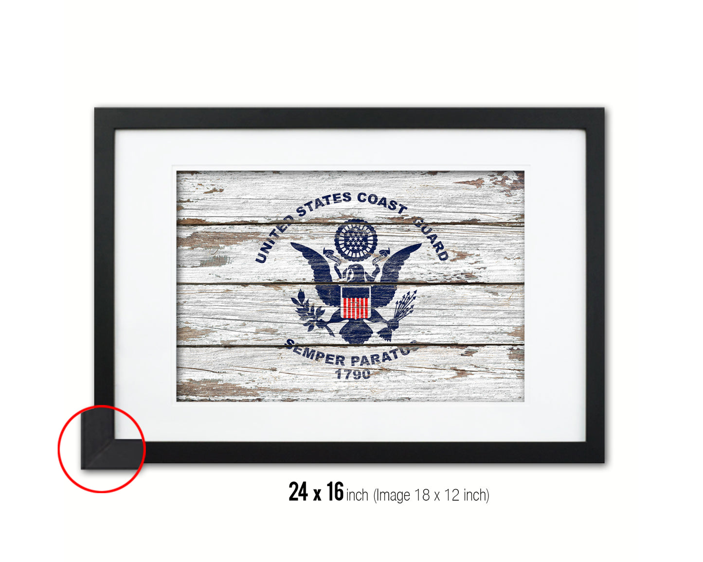 US Coast Guard Wood Rustic Flag Wood Framed Print Wall Art Decor Gifts