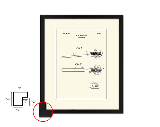 Dental Toothbrush Dentist Vintage Patent Artwork Black Frame Print Wall Art Decor Gifts