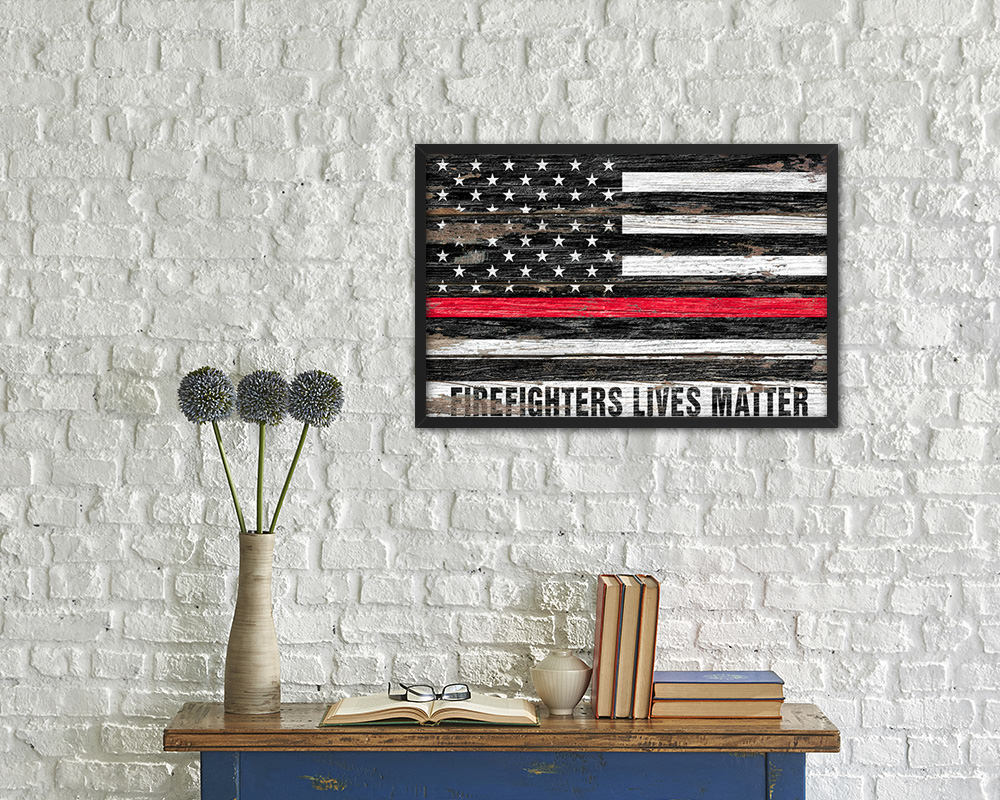 Thin Red Line Honoring Law Enforcement American, Firefighters lives matter Wood Rustic Flag Art