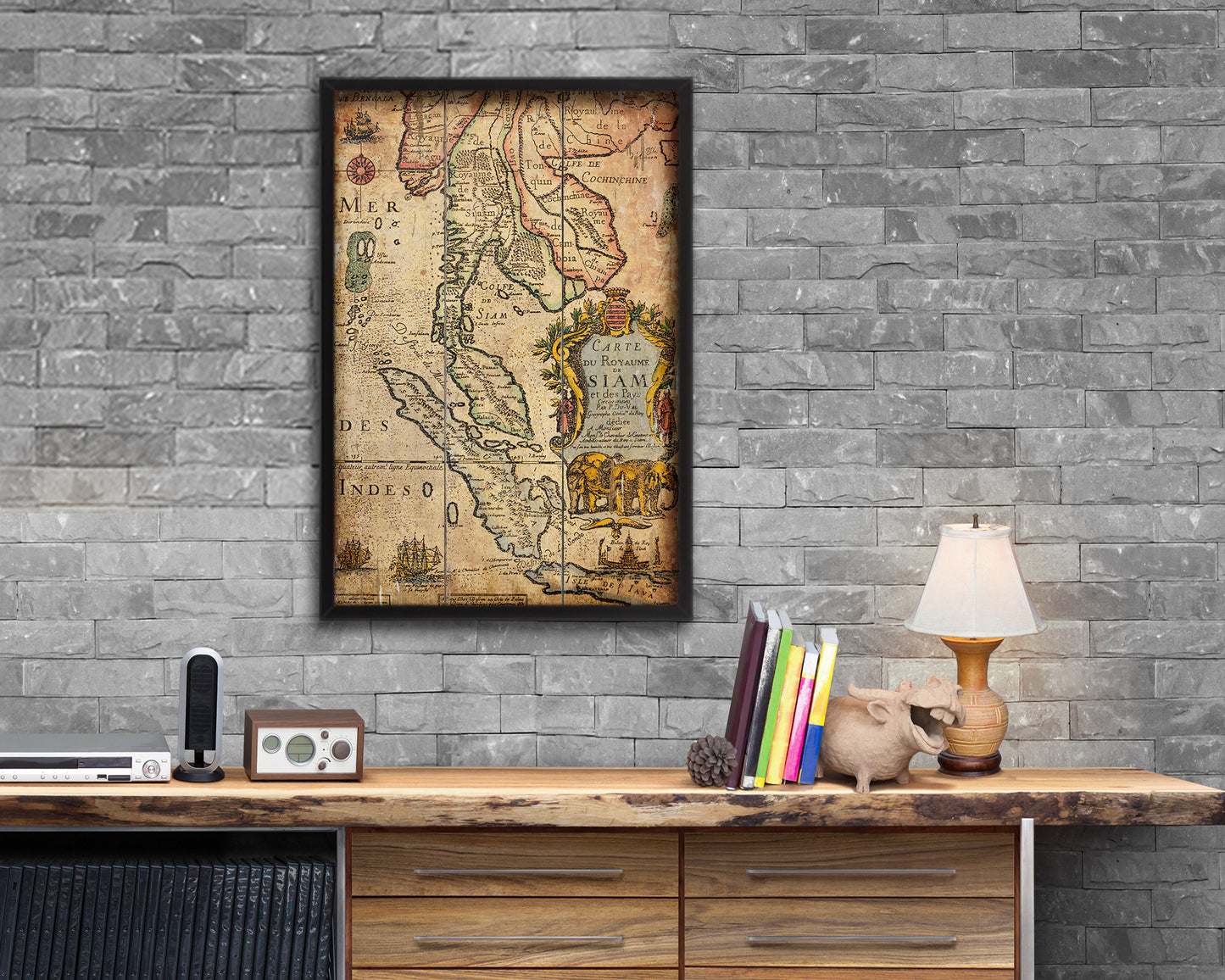 Thailand 17 Century Antique Map Wood Framed Print Art Wall Decor Gifts