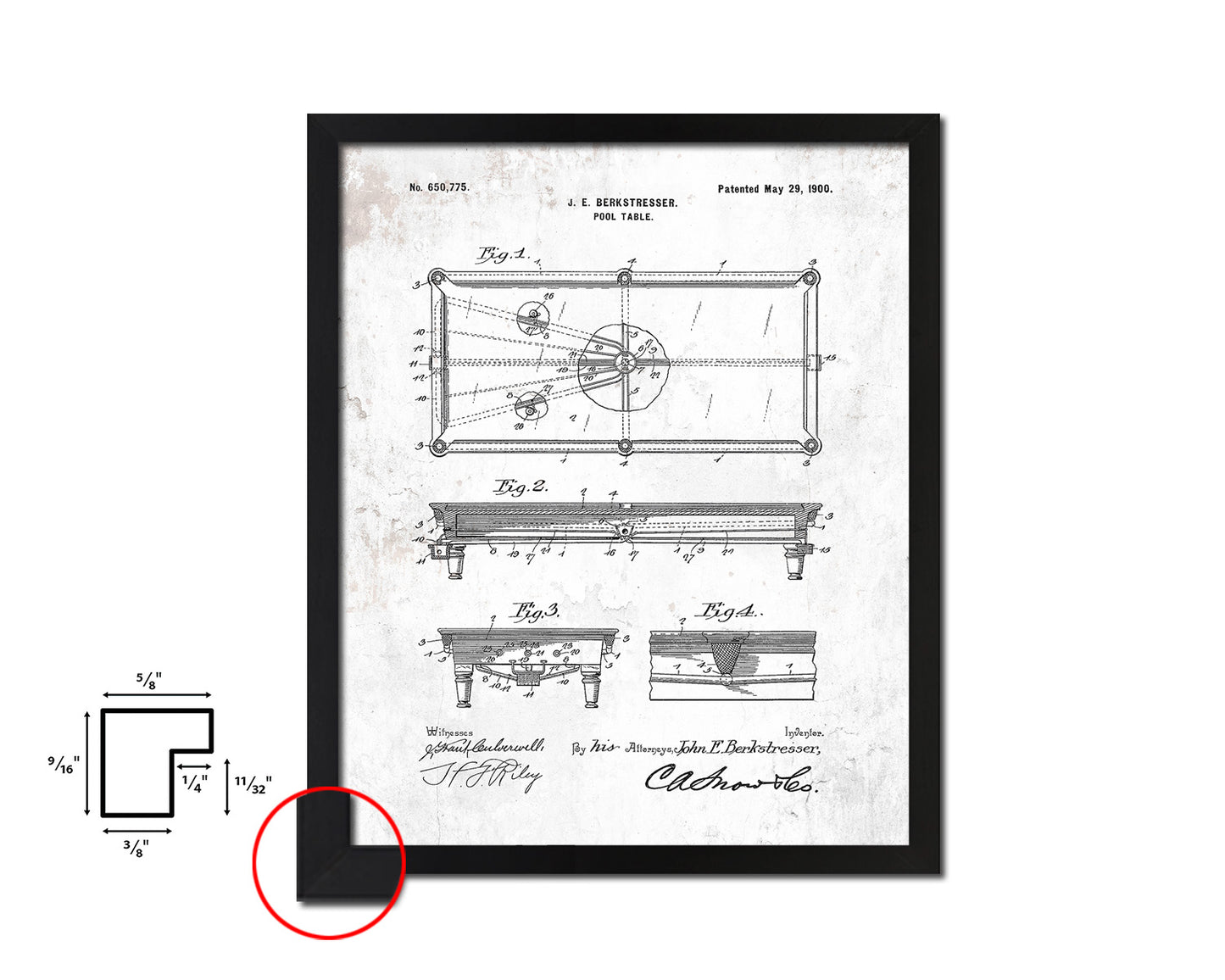 Billiards Pool Table Playing Card Vintage Patent Artwork Black Frame Print Gifts