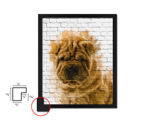 Sharpei Dog Puppy Portrait Framed Print Pet Watercolor Wall Decor Art Gifts