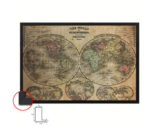 World Hemispheres 1870 Vintage Map Framed Print Art Wall Decor Gifts