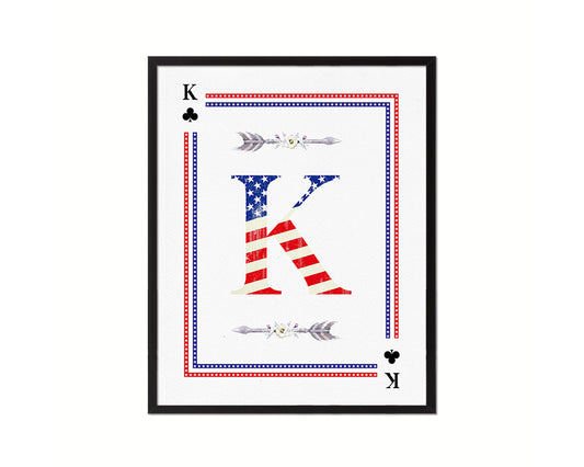 Letter K Custom Monogram Card Decks Clover American Flag Framed Print Wall Art Decor Gifts