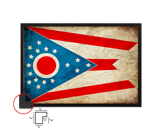 Ohio State Vintage Flag Wood Framed Paper Print Wall Art Decor Gifts