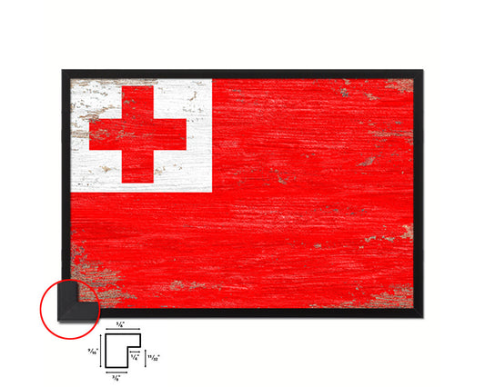 Tonga Shabby Chic Country Flag Wood Framed Print Wall Art Decor Gifts