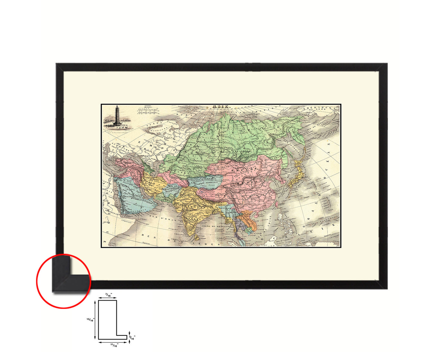 Asia 1875 Old Map Framed Print Art Wall Decor Gifts