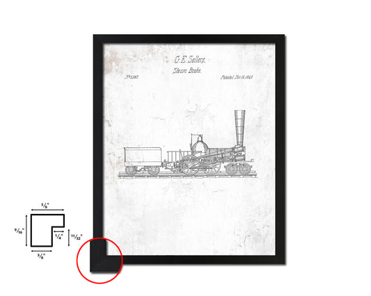 Steam Brake Train Vintage Patent Artwork Black Frame Print Gifts