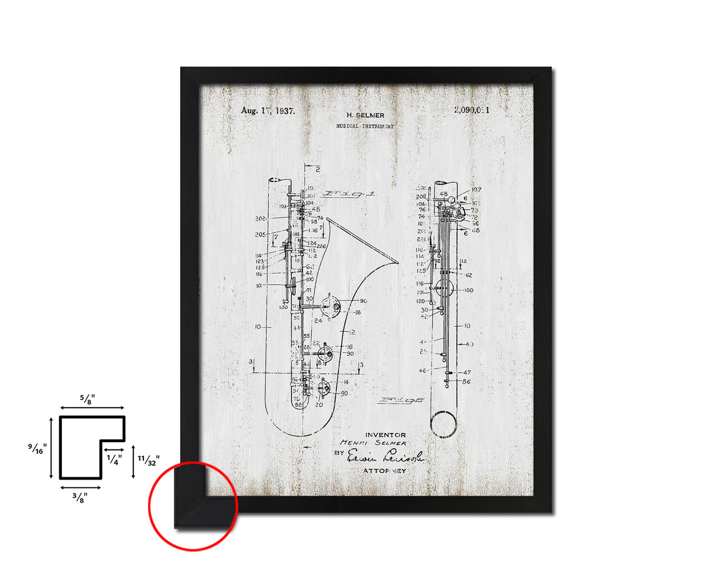 Saxophone Musical Instrument Music Vintage Patent Artwork Black Frame Print Gifts