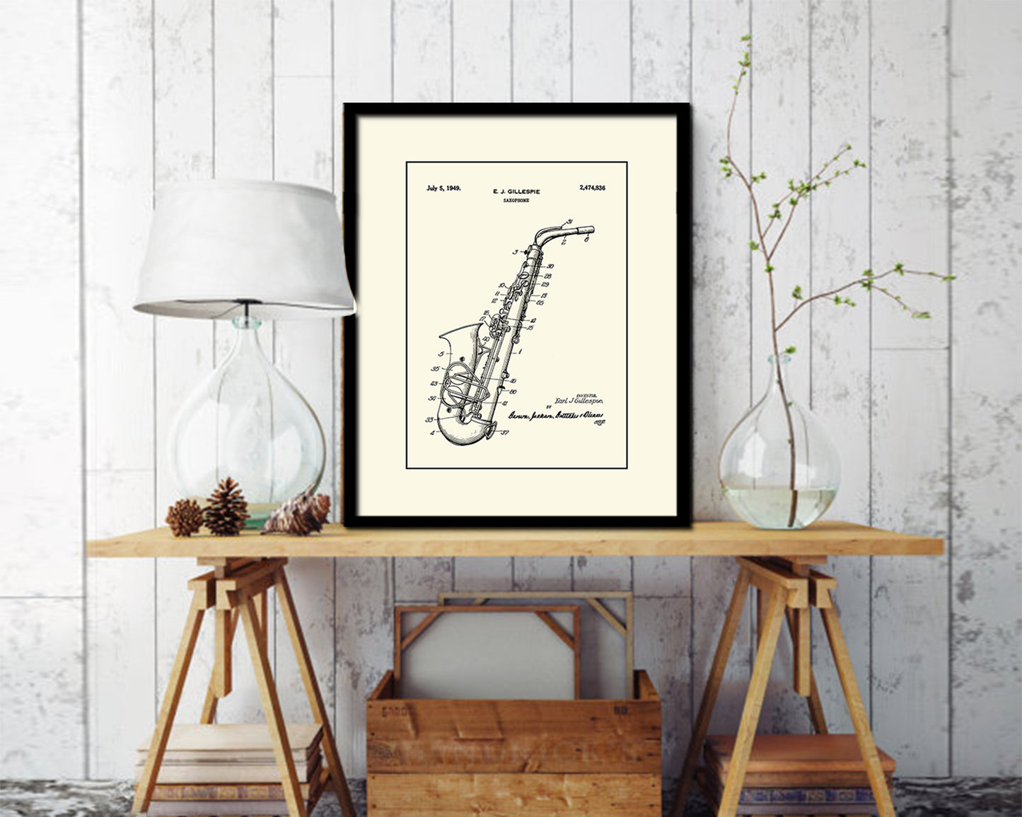 Saxophone Music Vintage Patent Artwork Black Frame Print Wall Art Decor Gifts