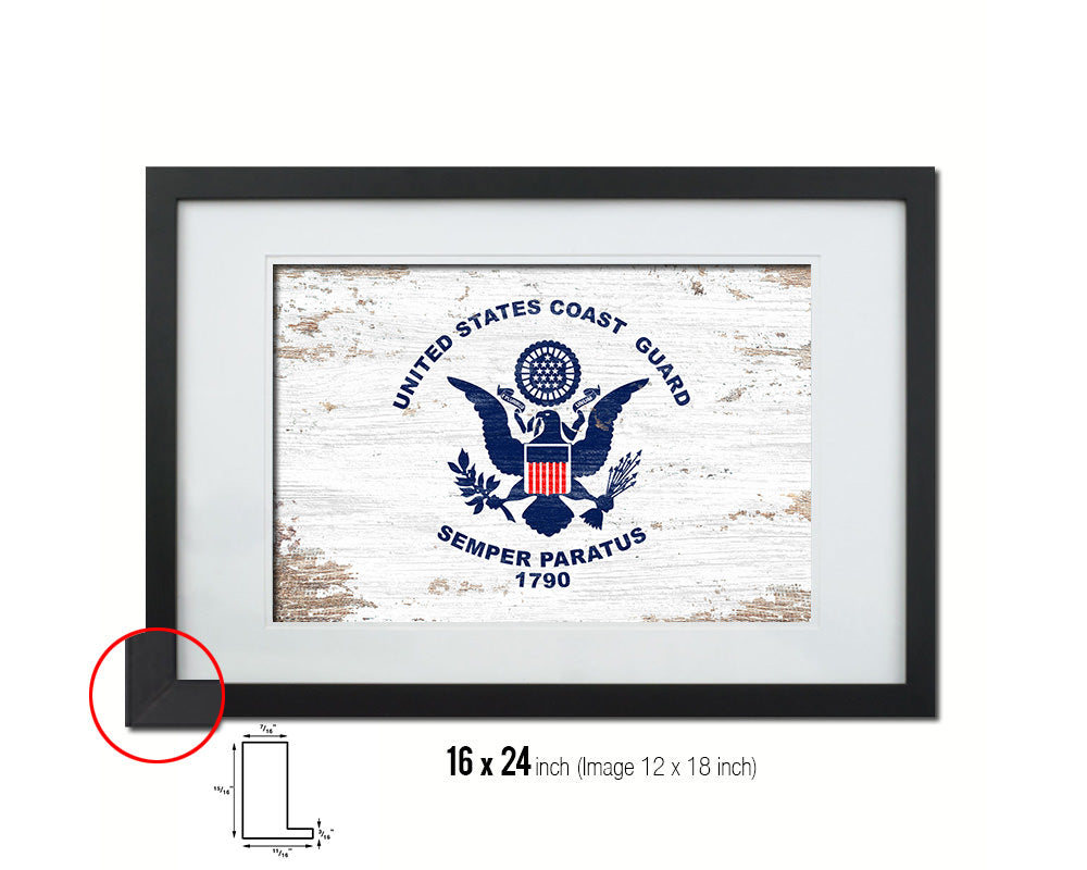 US Coast Guard Shabby Chic Military Flag Framed Print Decor Wall Art Gifts