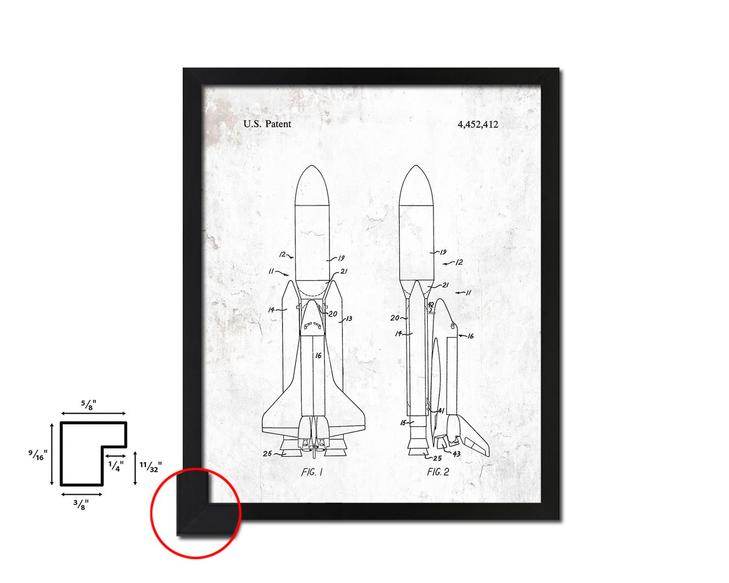 Space Shuttle NASA Vintage Patent Artwork Black Frame Print Gifts