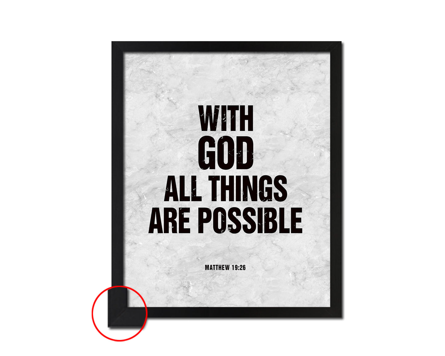 With God all things are possible, Matthew 19:26 Bible Scripture Verse Framed Art