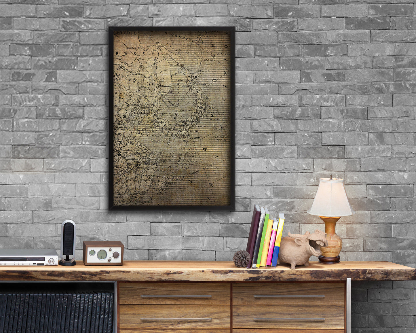 Japan Korea China Vintage Map Wood Framed Print Art Wall Decor Gifts