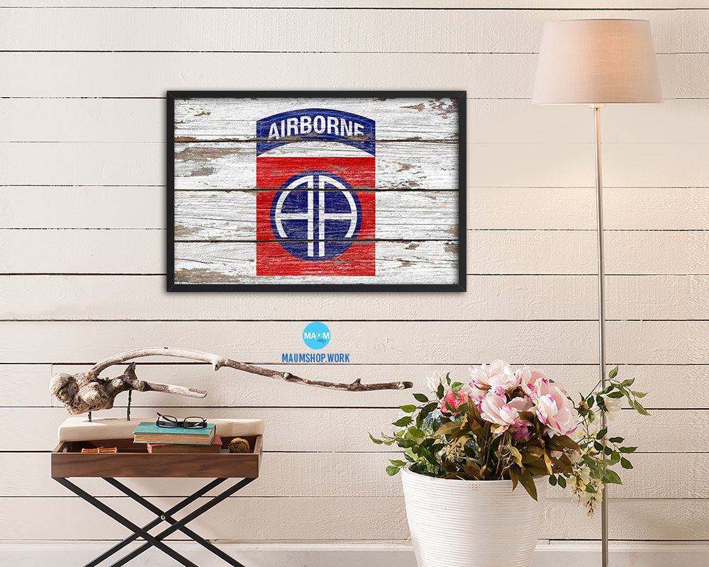 US Army 82nd Airborne Wood Rustic Flag Wood Framed Print Wall Art Decor Gifts