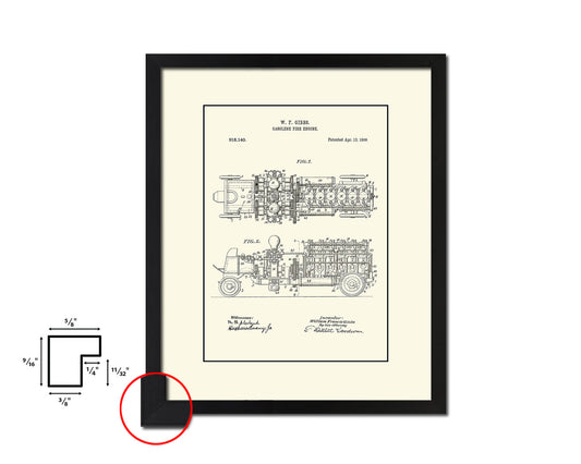 Gasoline Fire Engine Firefighter Vintage Patent Artwork Black Frame Print Gifts