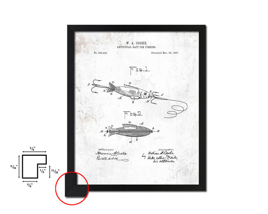 Artificial Bait Fishing Vintage Patent Artwork Black Frame Print Wall Art Decor Gifts