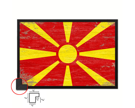 Macedonia Shabby Chic Country Flag Wood Framed Print Wall Art Decor Gifts