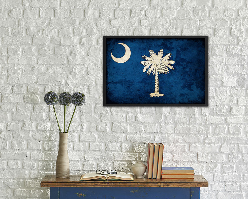 South Carolina State Vintage Flag Wood Framed Paper Print Wall Art Decor Gifts