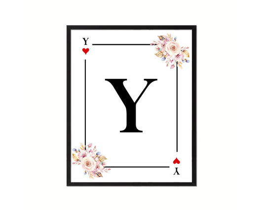 Letter Y Personalized Boho Monogram Heart Playing Decks Framed Print Wall Art Decor Gifts