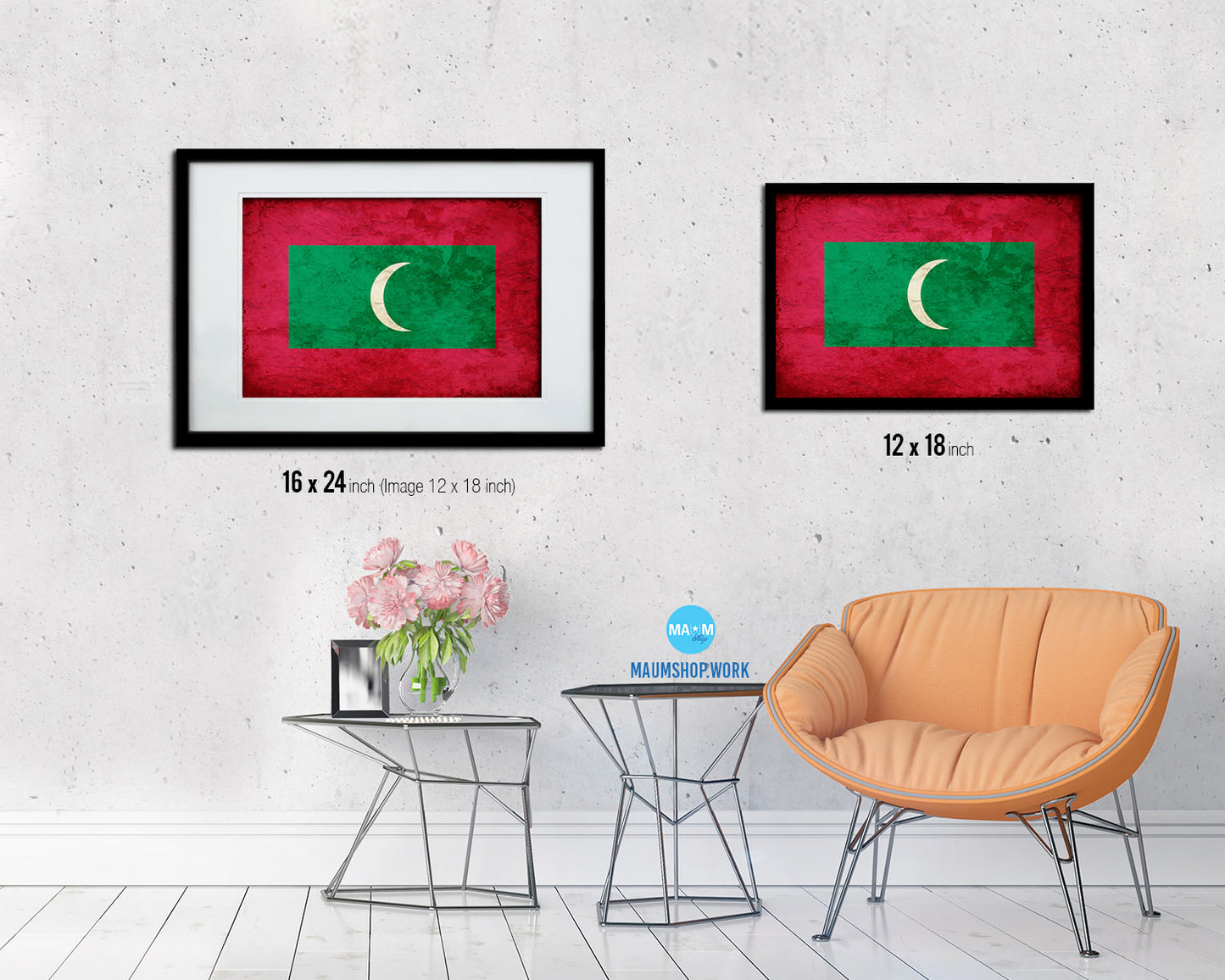 Maldives Country Vintage Flag Wood Framed Print Wall Art Decor Gifts