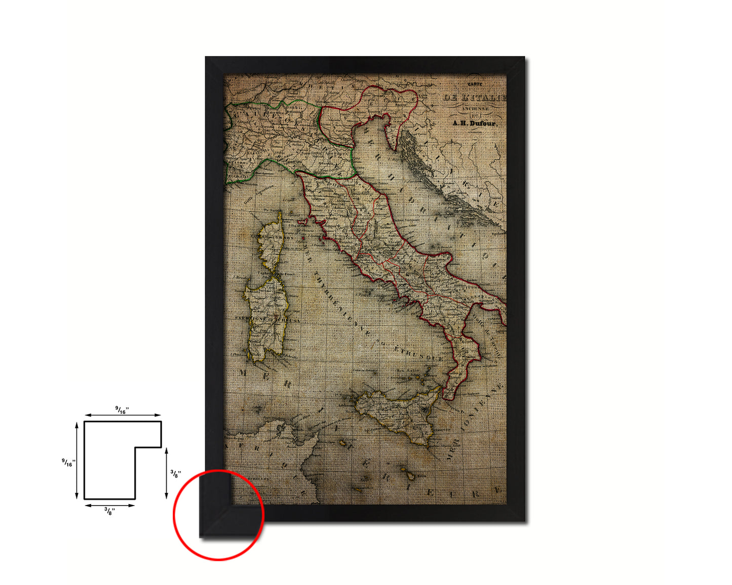 Italy Vintage Map Wood Framed Print Art Wall Decor Gifts