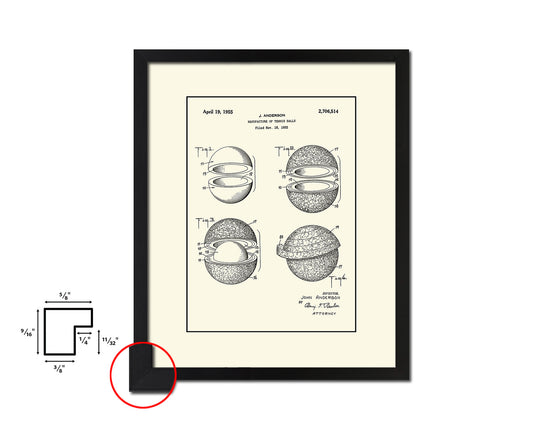 Tennis Ball Sports Vintage Patent Artwork Black Frame Print Gifts