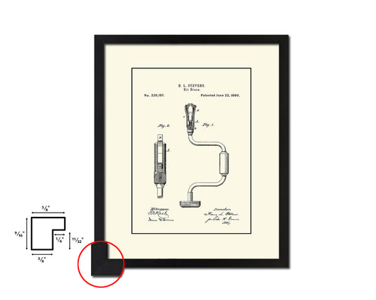 Bit Brace Tools Vintage Patent Artwork Black Frame Print Gifts