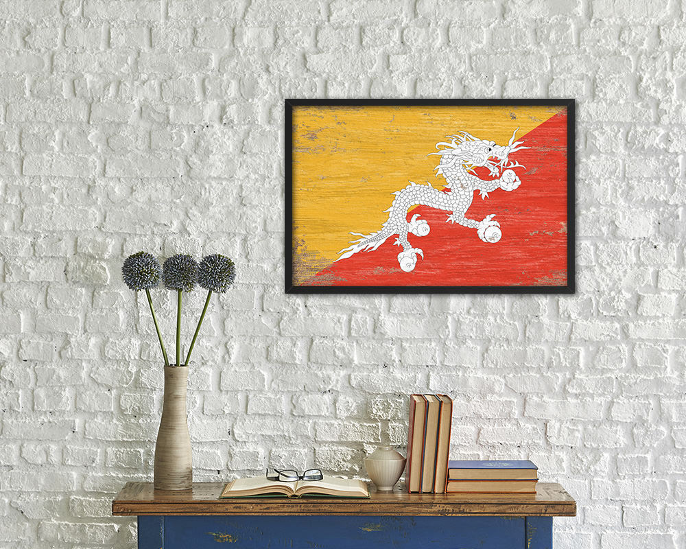 Bhutan Shabby Chic Country Flag Wood Framed Print Wall Art Decor Gifts