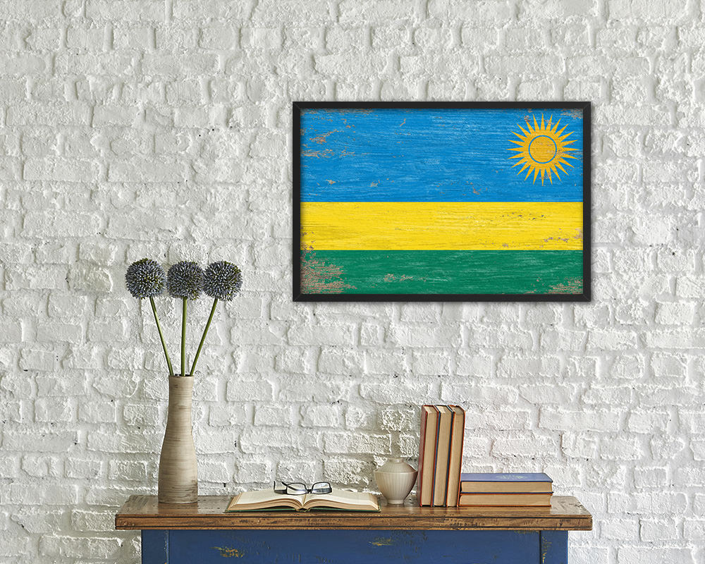 Rwanda Shabby Chic Country Flag Wood Framed Print Wall Art Decor Gifts