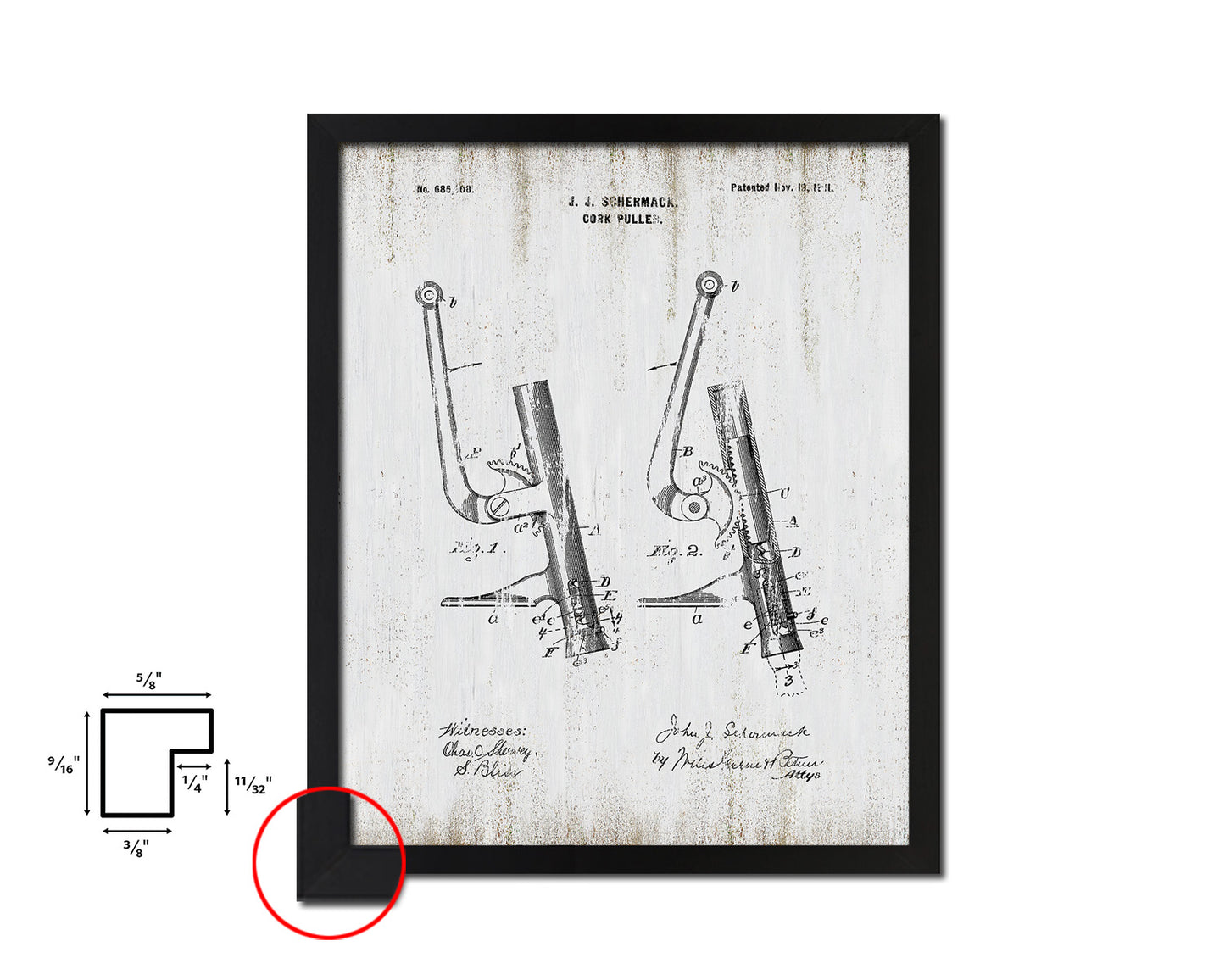 Cork Puller Kitchen Vintage Patent Artwork Black Frame Print Wall Art Decor Gifts