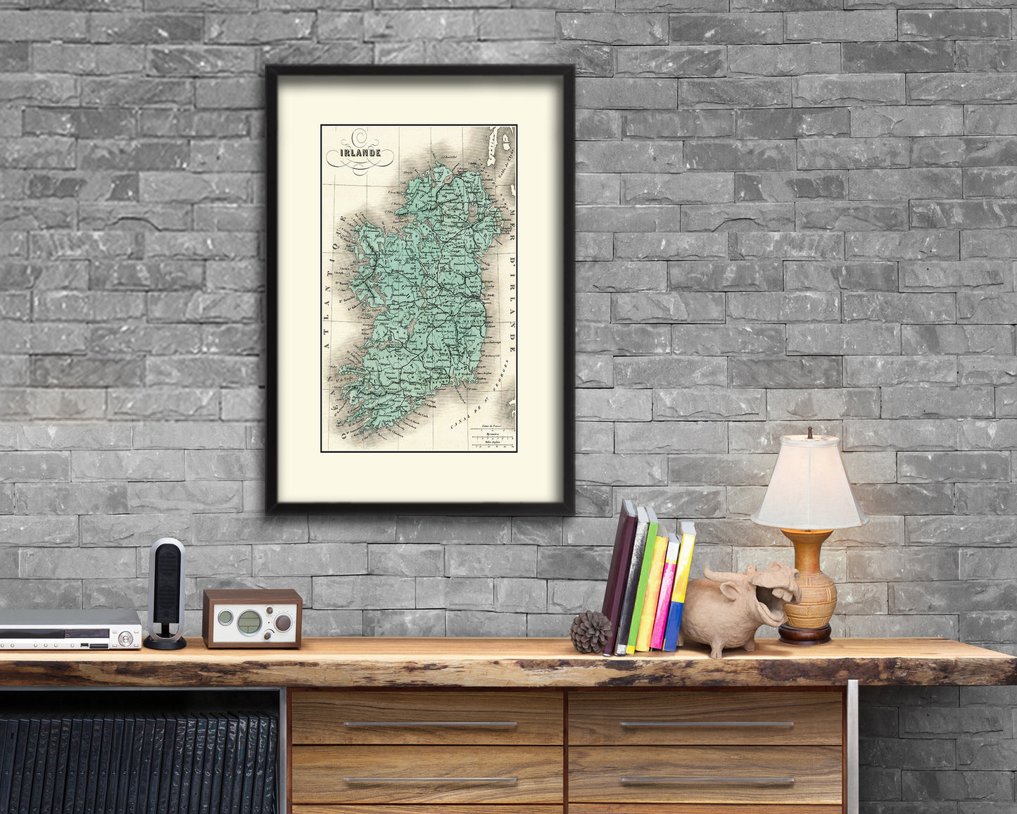 Ireland Old Map Wood Framed Print Art Wall Decor Gifts