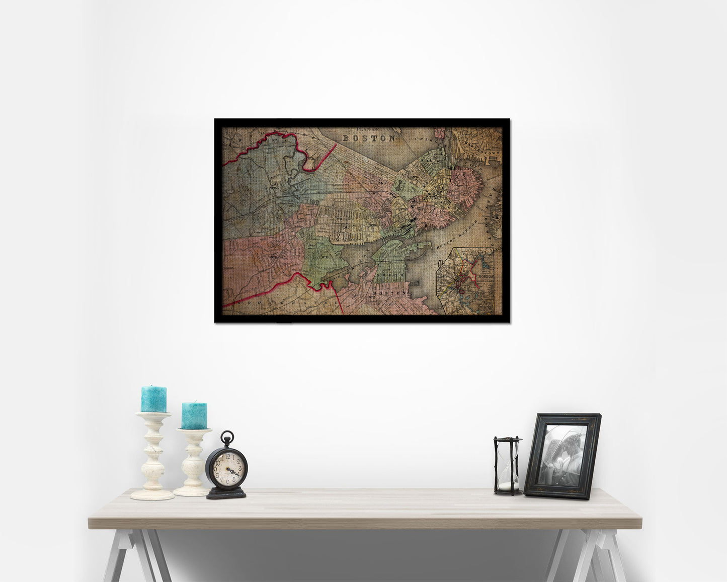 Boston Vintage Map Framed Print Art Wall Decor Gifts