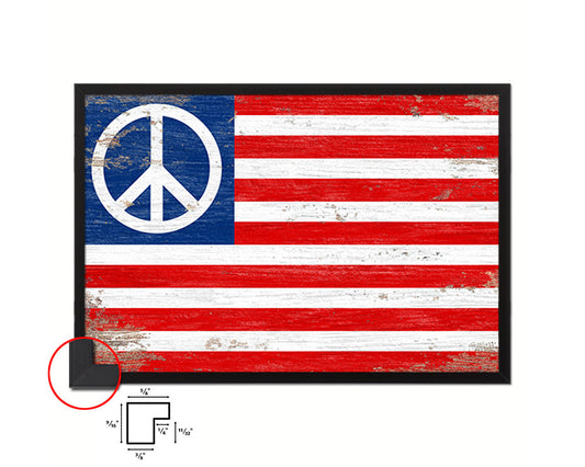 Peace Sign American Shabby Chic Military Flag Framed Print Decor Wall Art Gifts