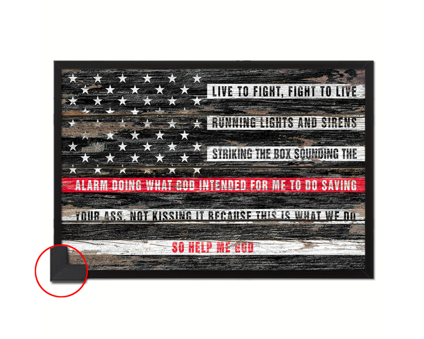 Thin Red Line Honoring Law Enforcement, Powercall Sirens Wood Rustic Flag Art