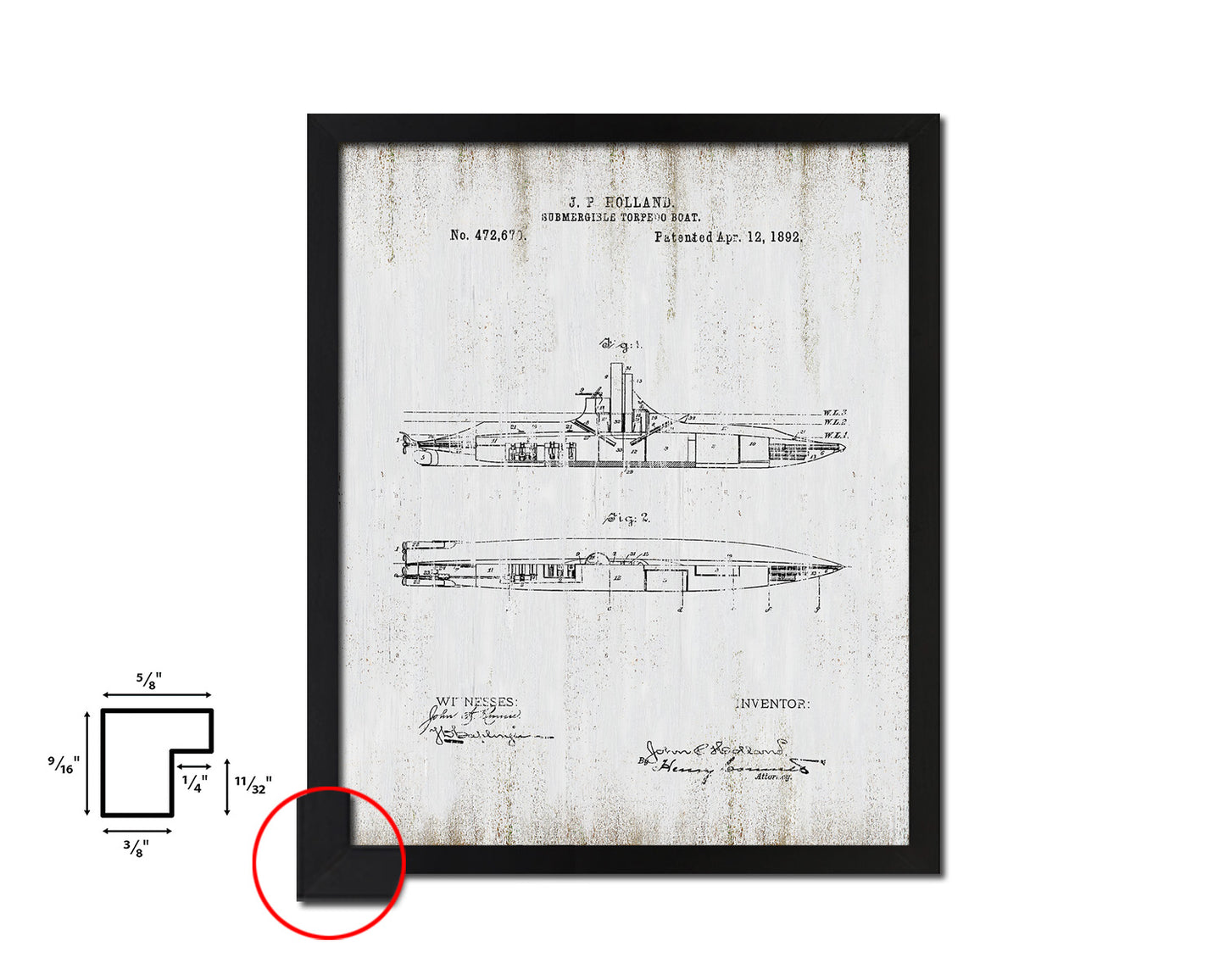 Submarine Nautical Vintage Patent Artwork Black Frame Print Gifts