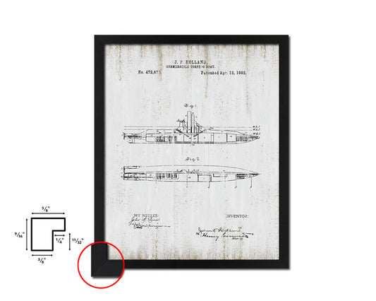 Submarine Nautical Vintage Patent Artwork Black Frame Print Gifts