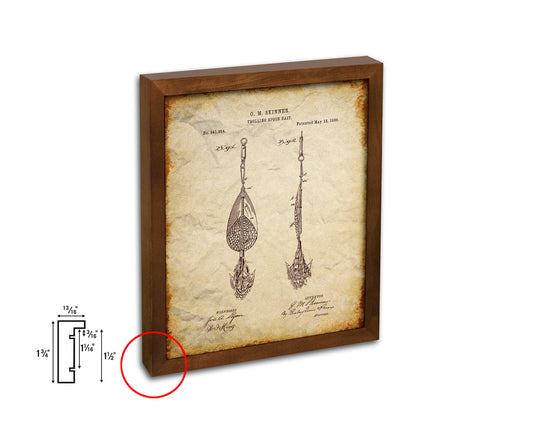 Trolling Spoon Bait Fishing Vintage Patent Artwork Walnut Frame Gifts