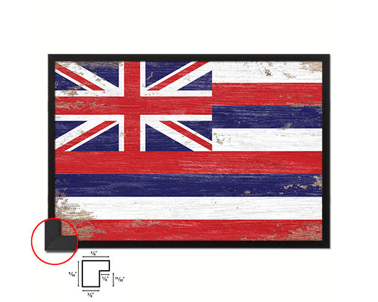 Hawaii State Shabby Chic Flag Wood Framed Paper Print  Wall Art Decor Gifts