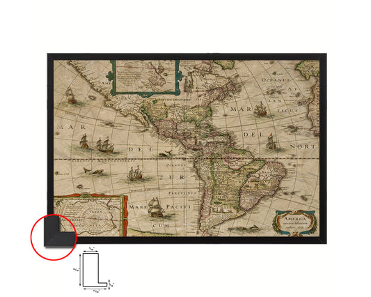 North and South America Cartographic Historical Map Framed Print Art Wall Decor Gifts