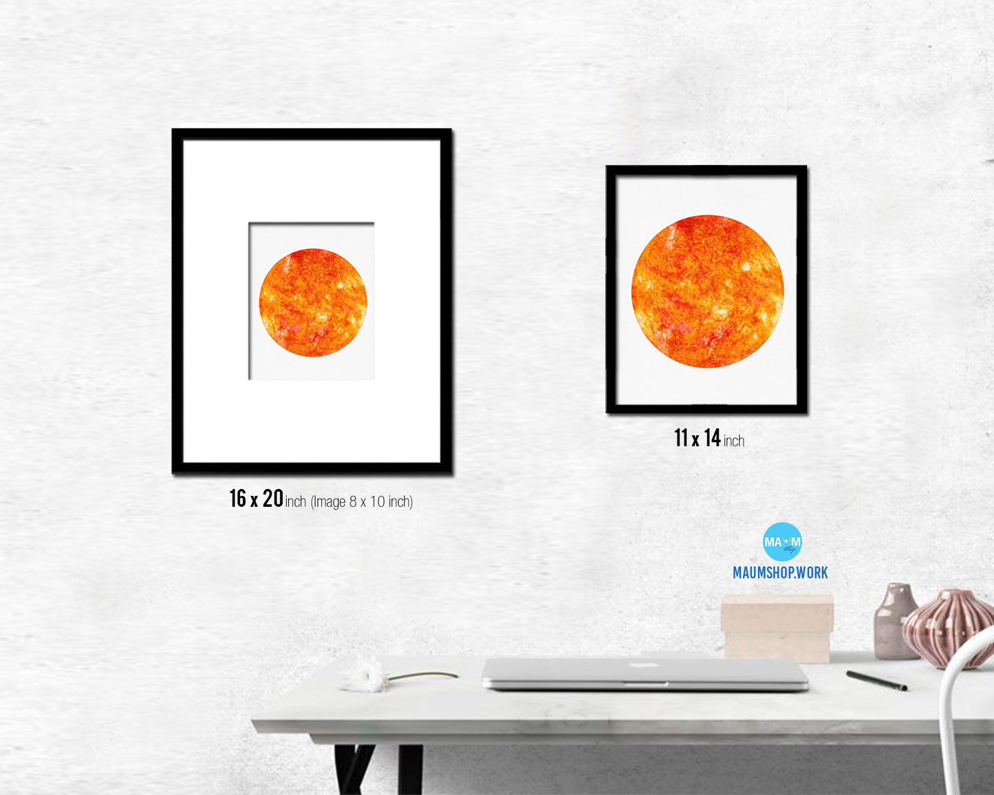 Sun Planet Prints Watercolor Solar System Wood Framed Paper Print Wall Art Decor Gifts