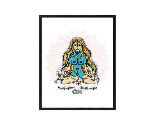 Breath in peace, Breathe out love Yoga Wood Framed Print Wall Decor Art Gifts