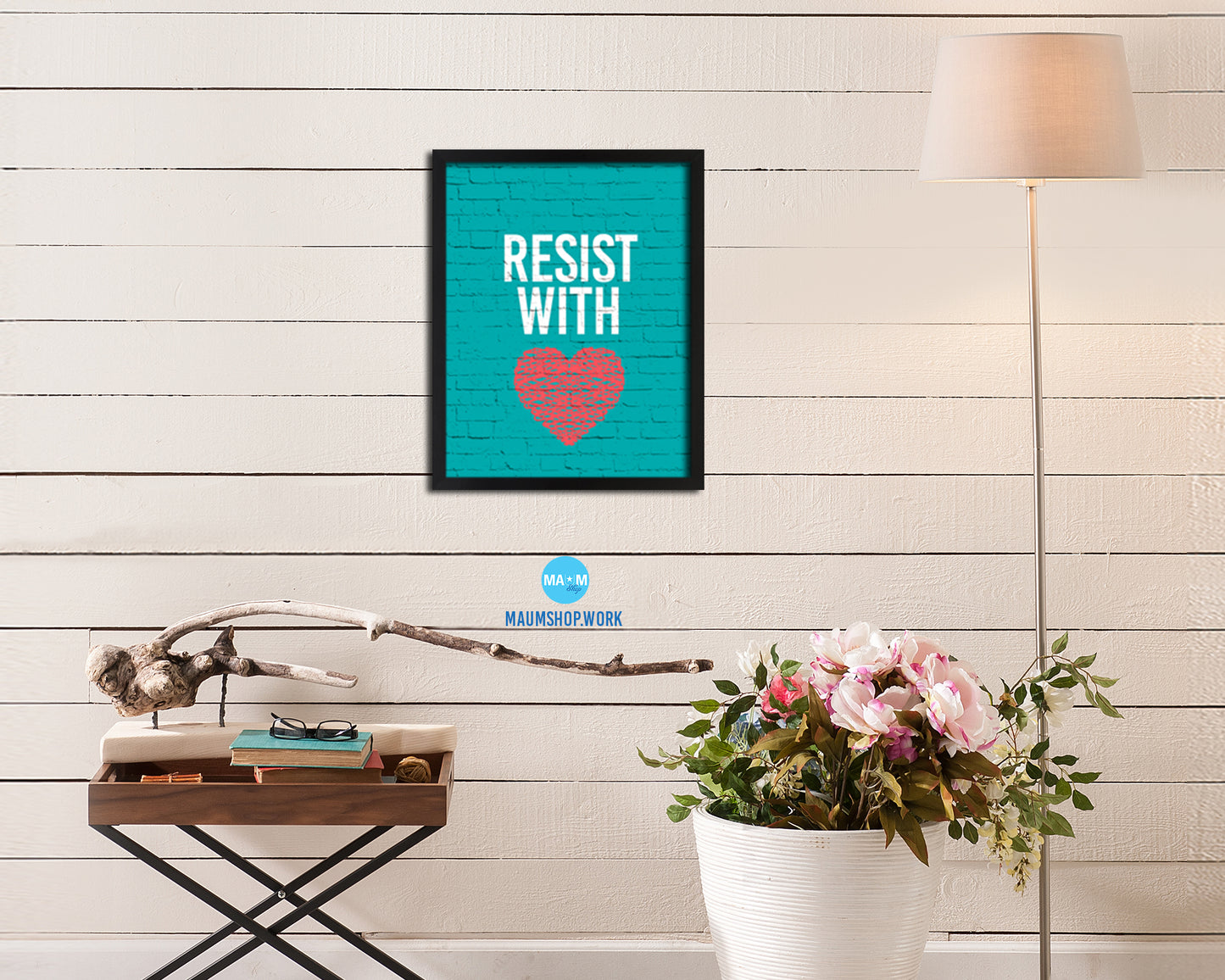 Resist With Love Rainbow Pride Peace Right Justice Poster Wood Framed Wall Decor Print Gifts