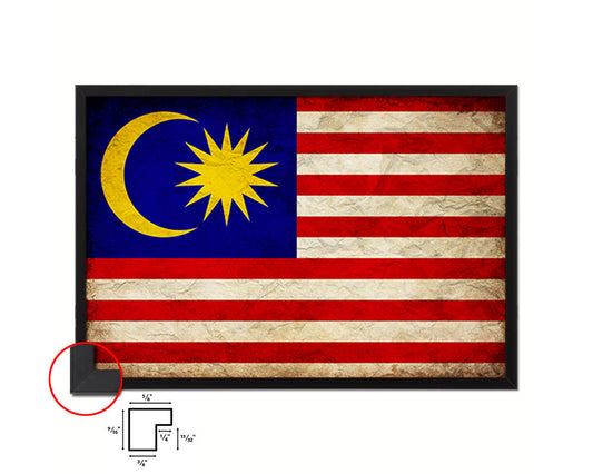 Malaysia Country Vintage Flag Wood Framed Print Wall Art Decor Gifts