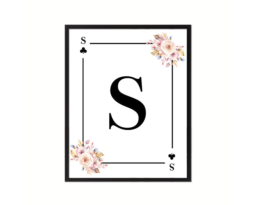 Letter S Personalized Boho Monogram Clover Card Decks Framed Print Wall Art Decor Gifts