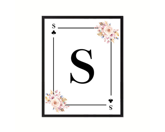 Letter S Personalized Boho Monogram Clover Card Decks Framed Print Wall Art Decor Gifts