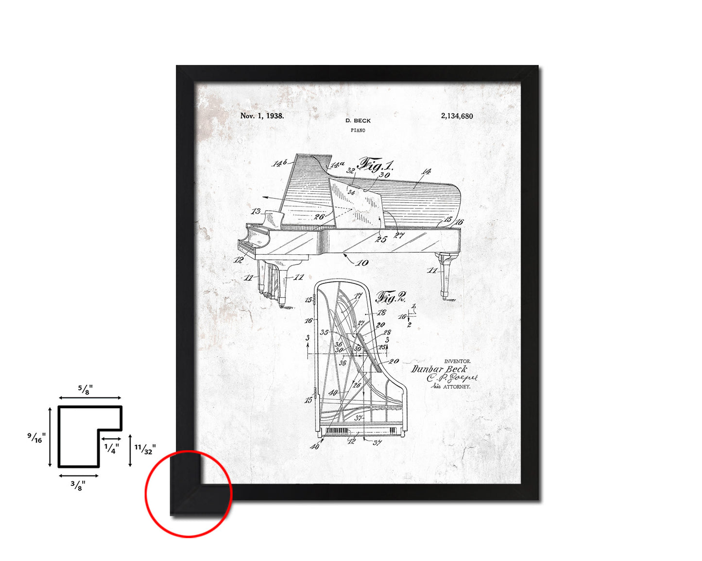 Piano Music Vintage Patent Artwork Black Frame Print Wall Art Decor Gifts